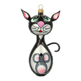 Load image into Gallery viewer, Christmas Ornament - Black Cat with Mouse. Handmade Glass Christmas ornament.
