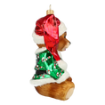 Load image into Gallery viewer, Teddy bear in a green cub. Handmade Glass Christmas ornament. 2020-197