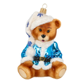 Load image into Gallery viewer, Teddy bear with snowflakes. Handmade Glass Christmas ornament. 2020-198