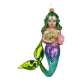 Load image into Gallery viewer, Pearl Mermaid. Handmade Glass Christmas ornament.