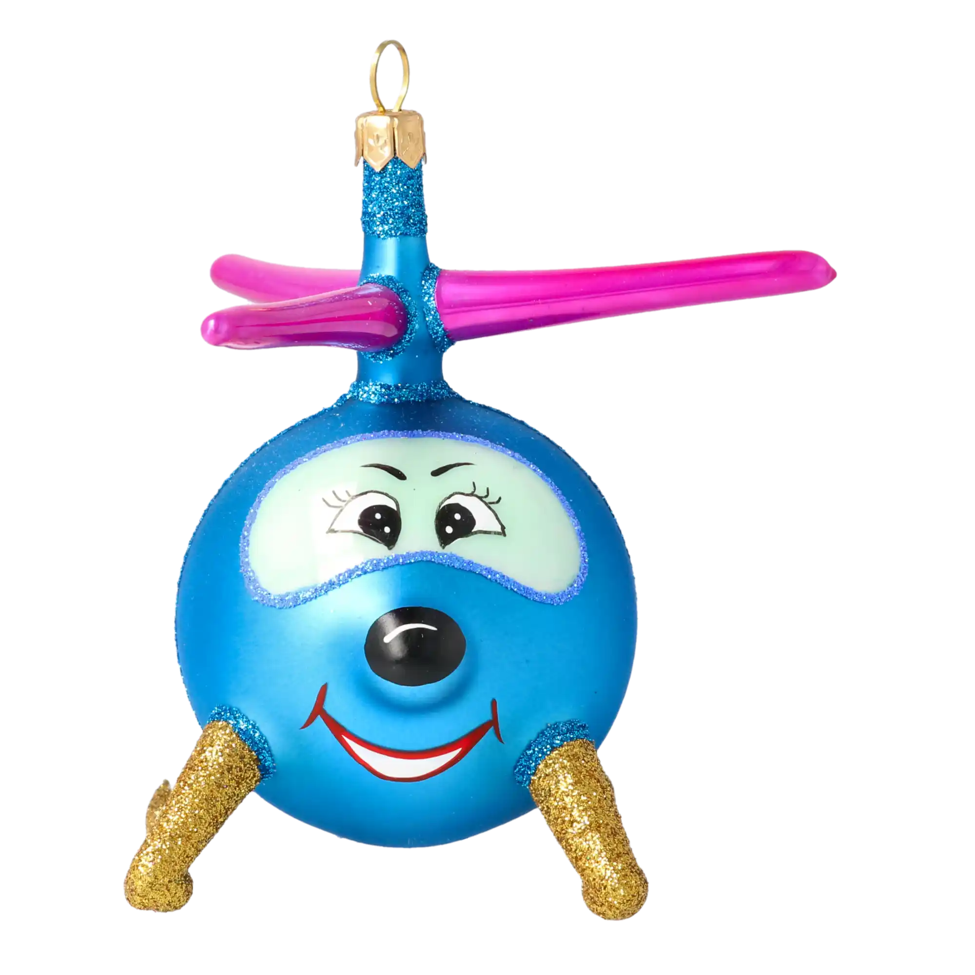 Sky Whirly the Helicopter Glass Christmas ornament free blowing