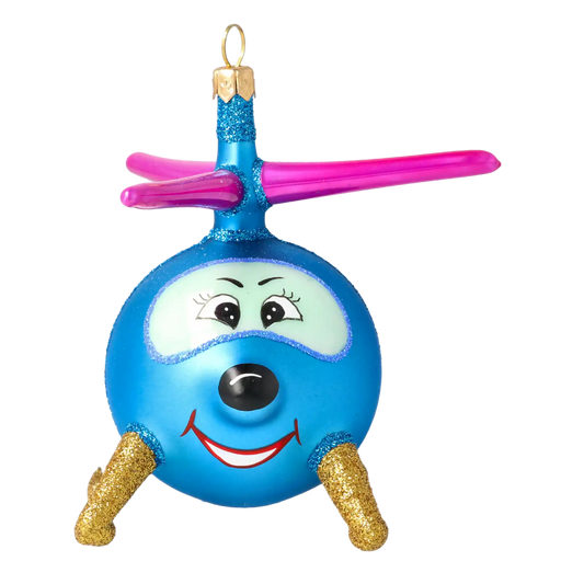 Sky Whirly the Helicopter Glass Christmas ornament free blowing