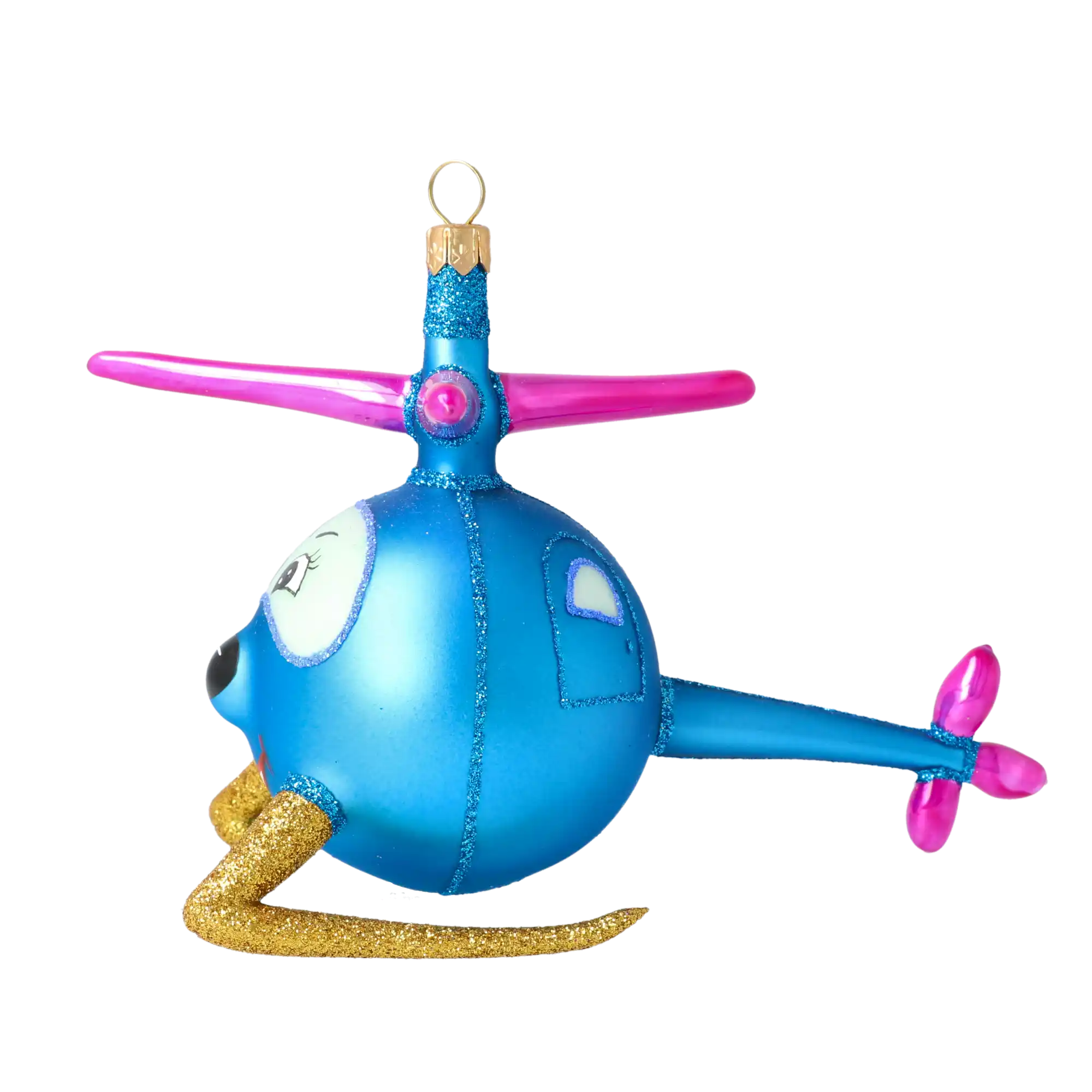Sky Whirly the Helicopter Glass Christmas ornament free blowing