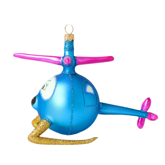 Sky Whirly the Helicopter Glass Christmas ornament free blowing