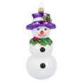 Load image into Gallery viewer, The Snowman in the Purple Hat. Handmade Glass Christmas ornament.