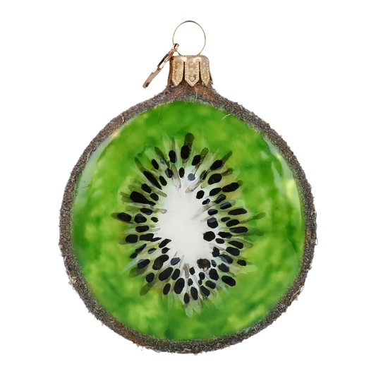Kiwi slice. Handmade Glass Christmas ornament.