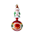 Load image into Gallery viewer, Glass Holly Flower Santa Claus on a reflector ball Handmade Glass Christmas ornament