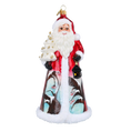 Load image into Gallery viewer, Santa with Cardinal and Village Handmade Glass Christmas ornament