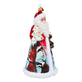 Load image into Gallery viewer, Santa with Cardinal and Village Handmade Glass Christmas ornament
