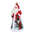 Load image into Gallery viewer, Santa with Cardinal and Village Handmade Glass Christmas ornament
