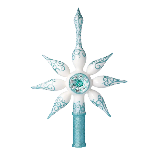 White and Turquoise Christmas Tree Star. Handmade Glass Christmas ornament.