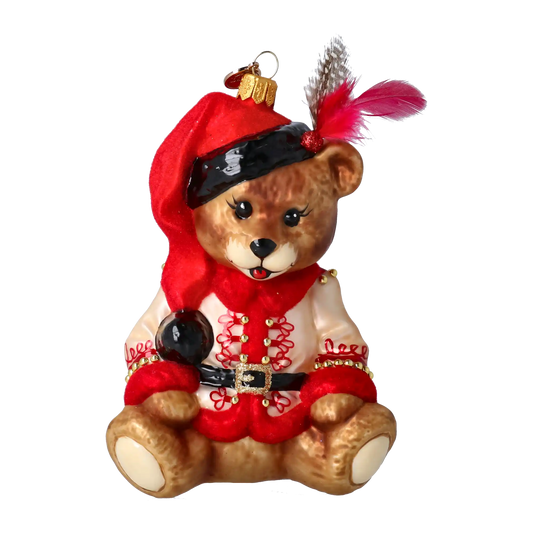 Teddy Bear Folk. Handmade Glass Christmas ornament.