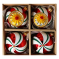 Load image into Gallery viewer, Set of Christmas tree baubles in the colors of Christmas candies. Handmade Glass Christmas ornament. 2024-104