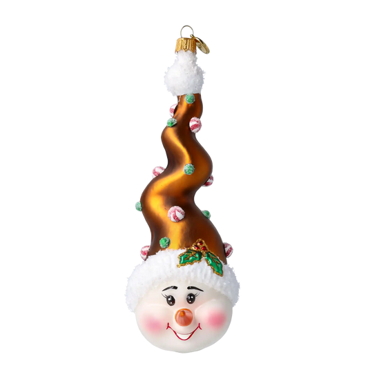 Candy Capped Snowman Handmade Glass Christmas ornament