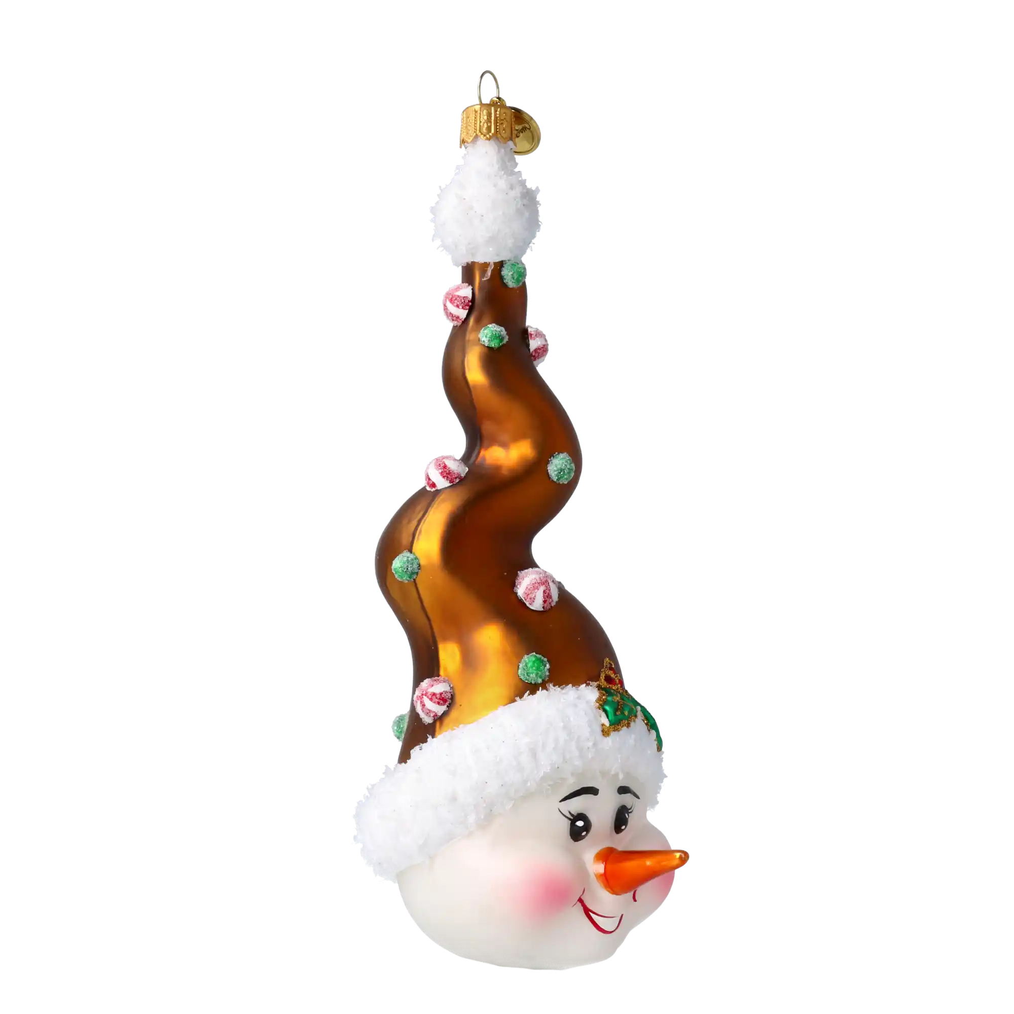 Candy Capped Snowman Handmade Glass Christmas ornament