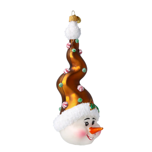 Candy Capped Snowman Handmade Glass Christmas ornament