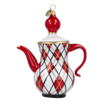 Load image into Gallery viewer, Crimson Harlequin Teapot Premium christmas glass ornament 2025-091