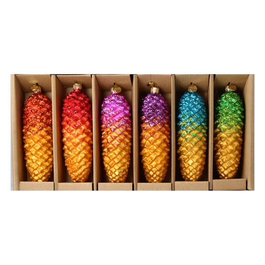 Rainbow Forest – 6 Set of Glass Pinecone Ornaments Handmade Glass Christmas ornament.