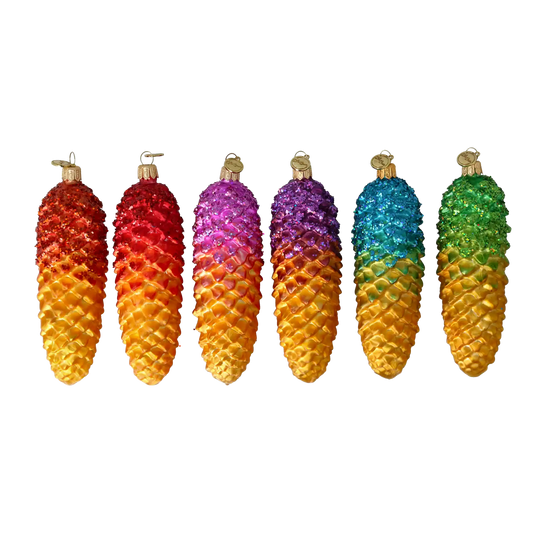 Rainbow Forest – 6 Set of Glass Pinecone Ornaments Handmade Glass Christmas ornament.