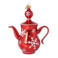 Load image into Gallery viewer, Crimson Snow Tea Pot Free Blowing Glass Teacup Ornament 2026-115