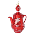 Load image into Gallery viewer, Crimson Snow Tea Pot Free Blowing Glass Teacup Ornament 2026-115