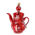 Load image into Gallery viewer, Crimson Snow Tea Pot Free Blowing Glass Teacup Ornament 2026-115