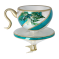Load image into Gallery viewer, Evergreen Teal Cup Free Blowing Glass Teacup Ornament 2026-118