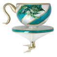 Load image into Gallery viewer, Evergreen Teal Cup Free Blowing Glass Teacup Ornament 2026-118