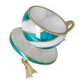 Load image into Gallery viewer, Evergreen Teal Cup Free Blowing Glass Teacup Ornament 2026-118