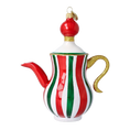 Load image into Gallery viewer, Holiday Stripe Tea Pot Free Blowing Glass Ornament 2026-127