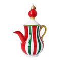 Load image into Gallery viewer, Holiday Stripe Tea Pot Free Blowing Glass Ornament 2026-127