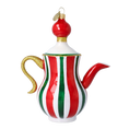 Load image into Gallery viewer, Holiday Stripe Tea Pot Free Blowing Glass Ornament 2026-127