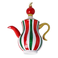 Load image into Gallery viewer, Holiday Stripe Tea Pot Free Blowing Glass Ornament 2026-127