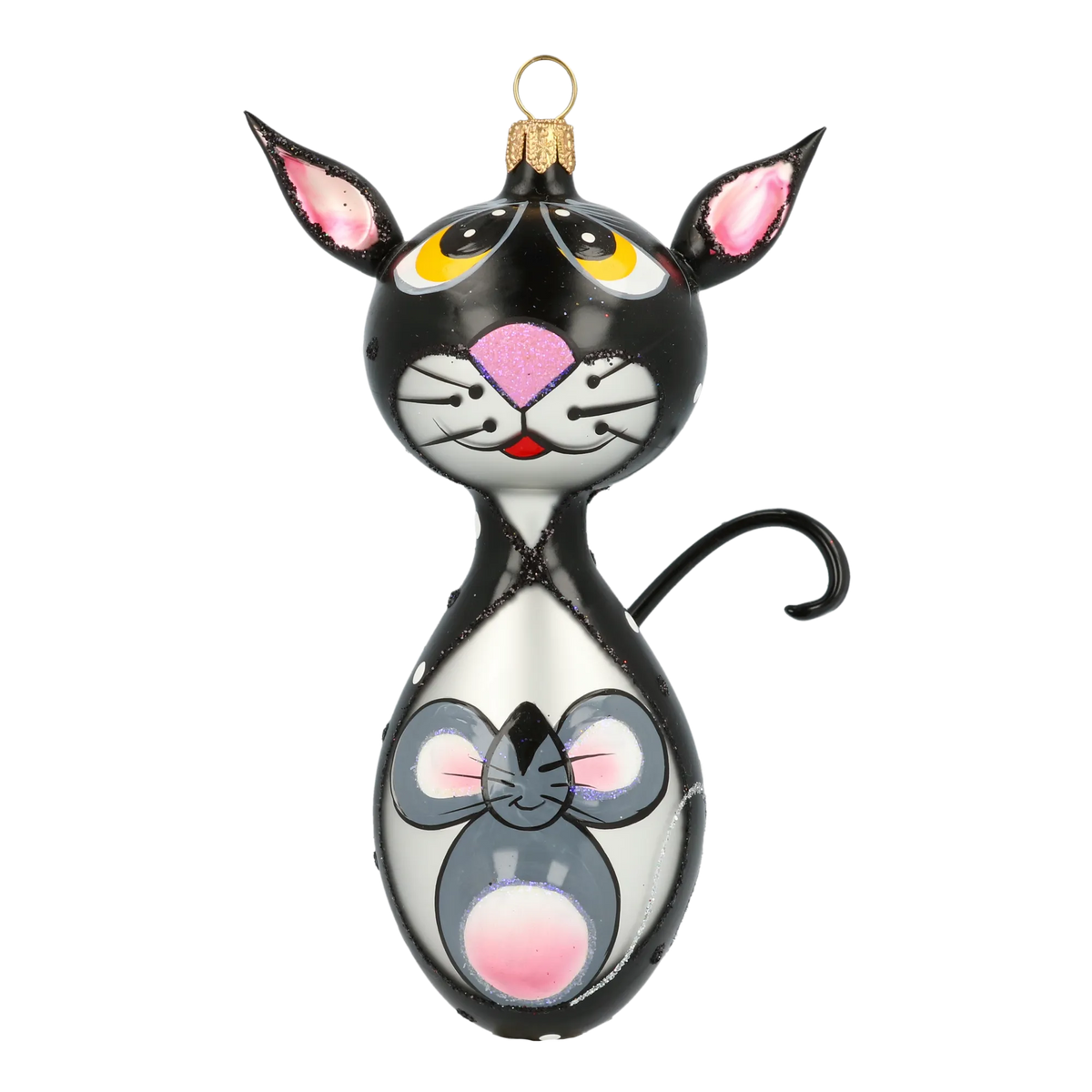Vigilant Feline Heart | Hand-Painted Glass Ornament | Blubom 2020-018