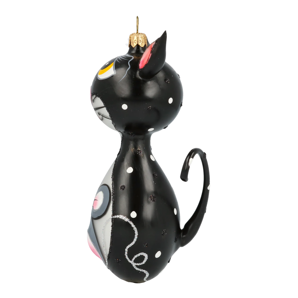 Vigilant Feline Heart | Hand-Painted Glass Ornament | Blubom 2020-018