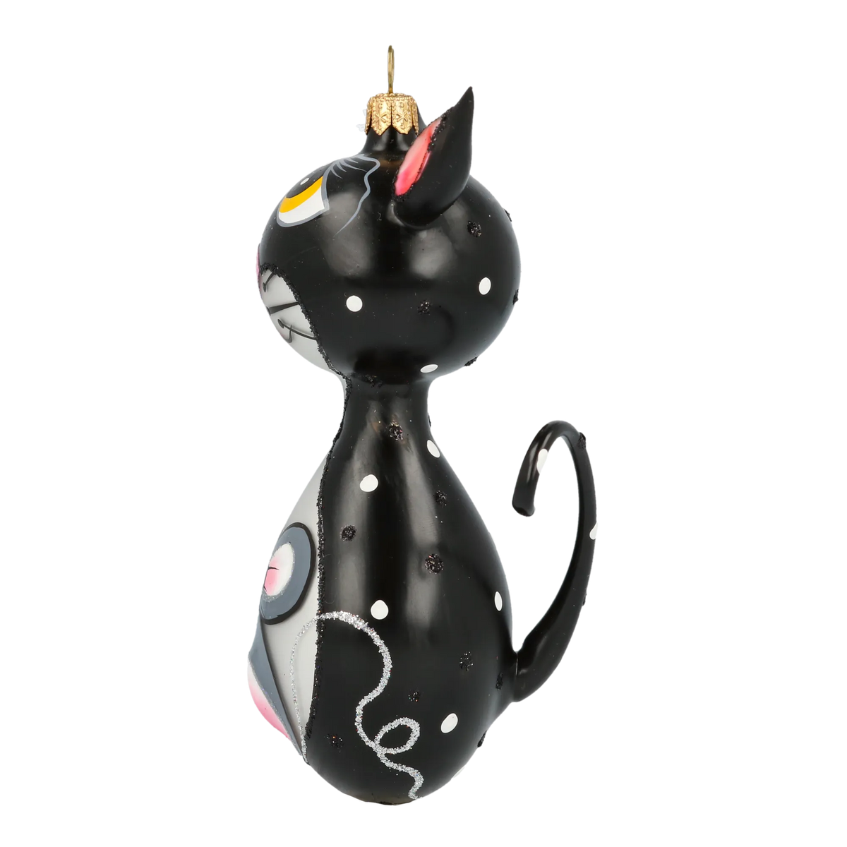 Vigilant Feline Heart | Hand-Painted Glass Ornament | Blubom 2020-018