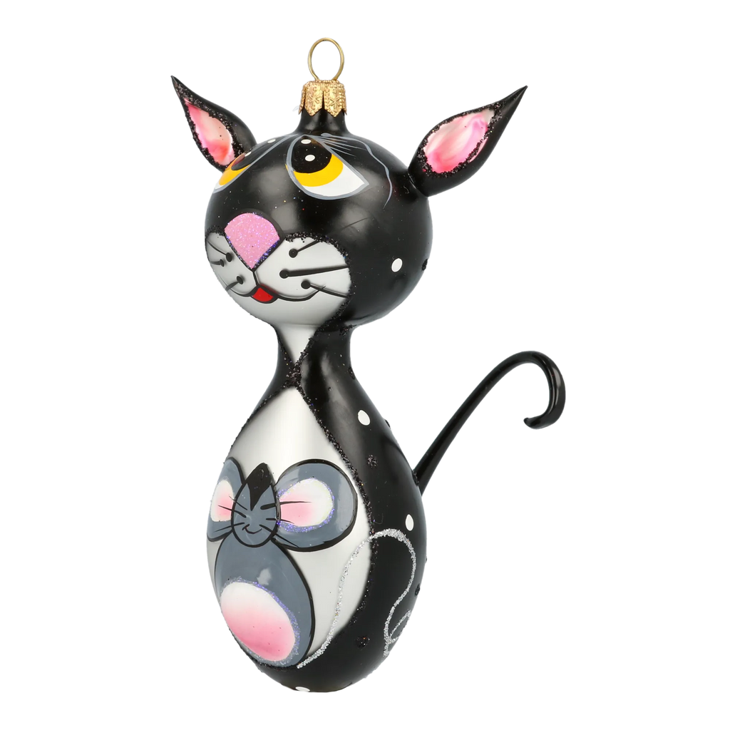 Vigilant Feline Heart | Hand-Painted Glass Ornament | Blubom 2020-018