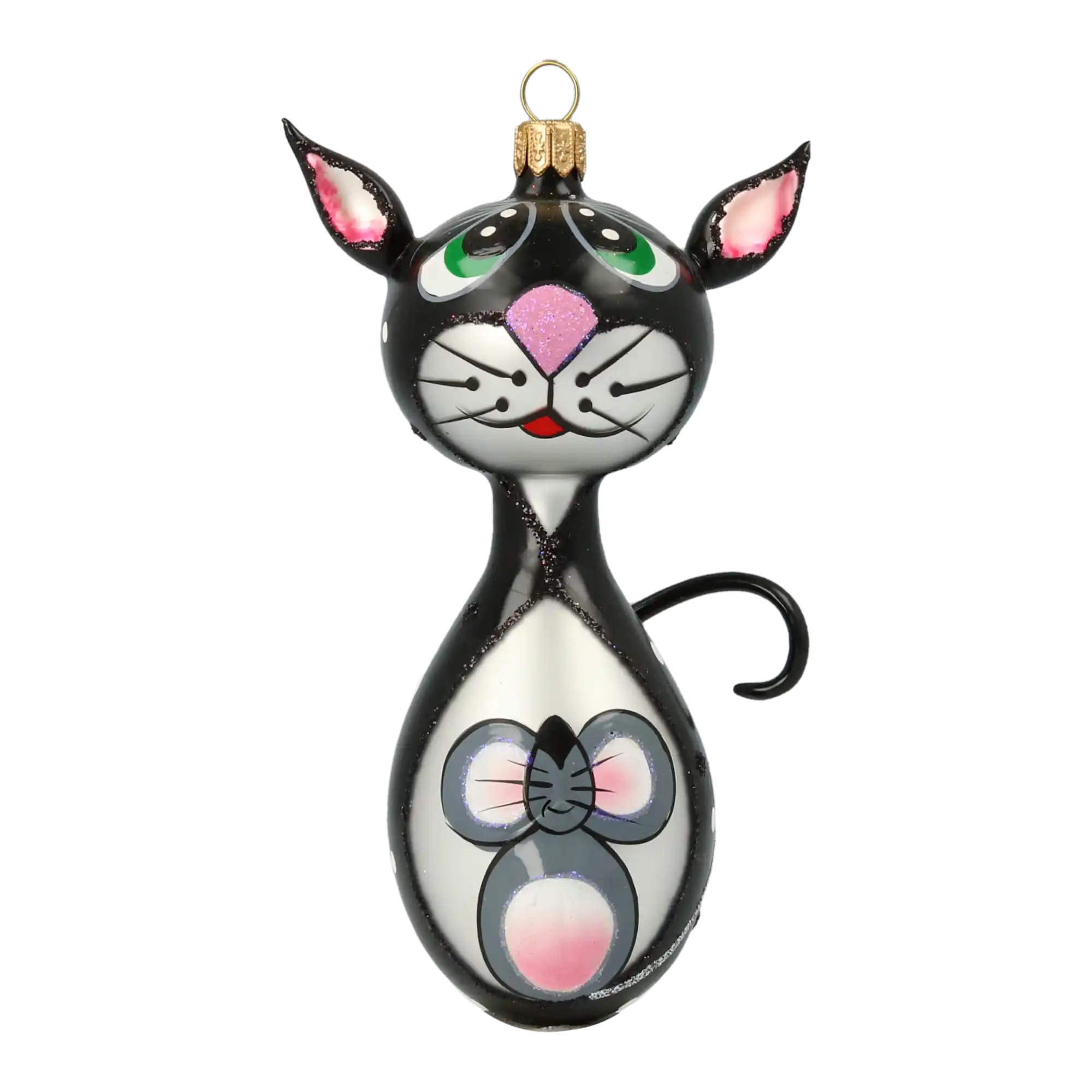 Christmas Ornament - Black Cat with Mouse.