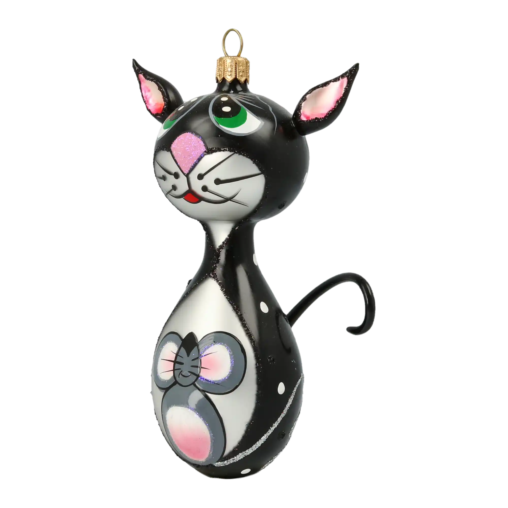 Christmas Ornament - Black Cat with Mouse.