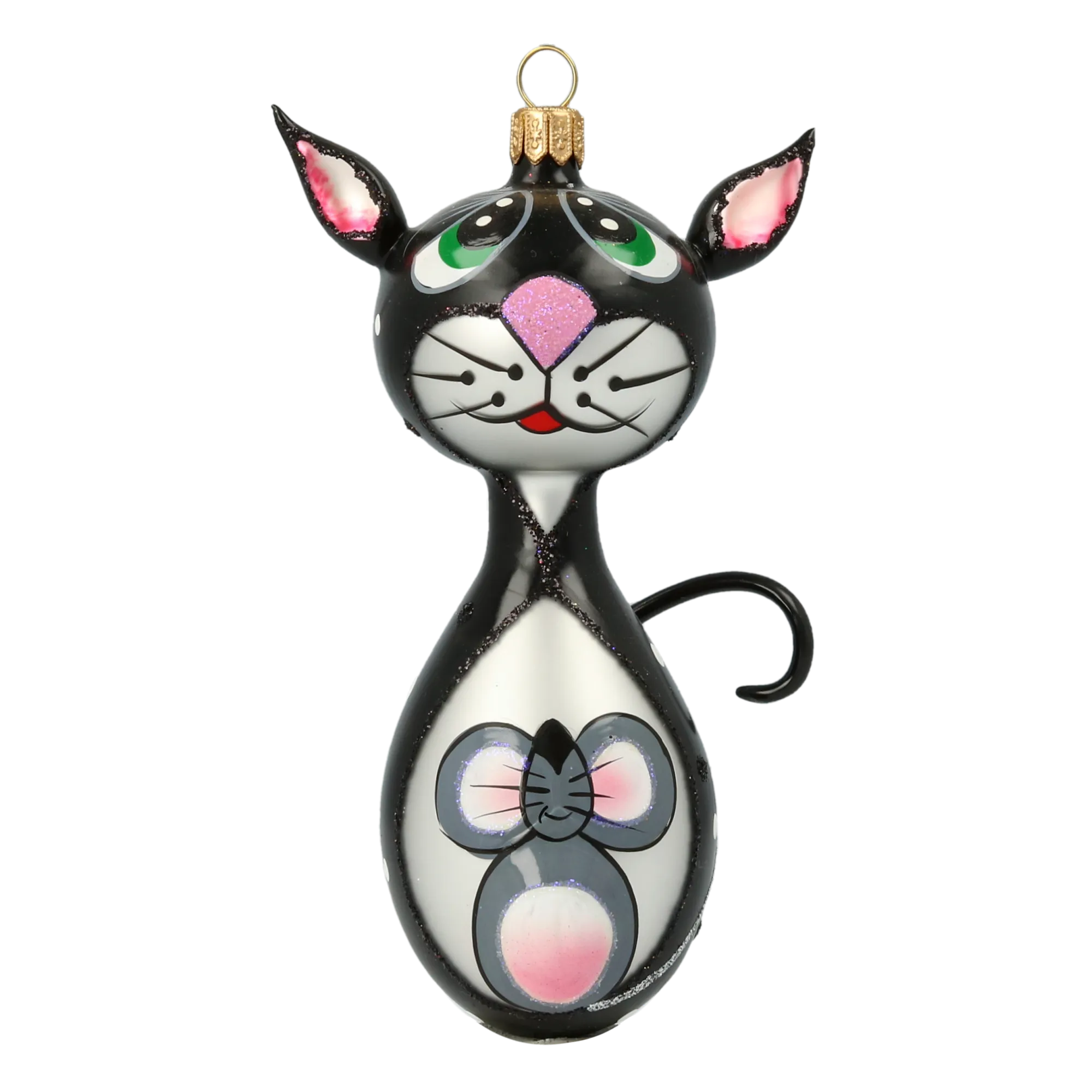 Emerald-Eyed Whiskered Cat with Mouse