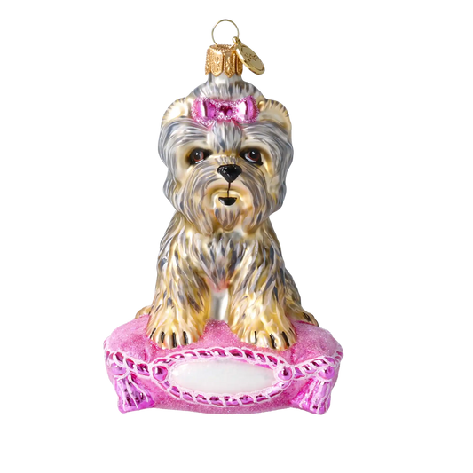Miss Yorkie. Handmade Glass Christmas ornament Yorkshire Terrier