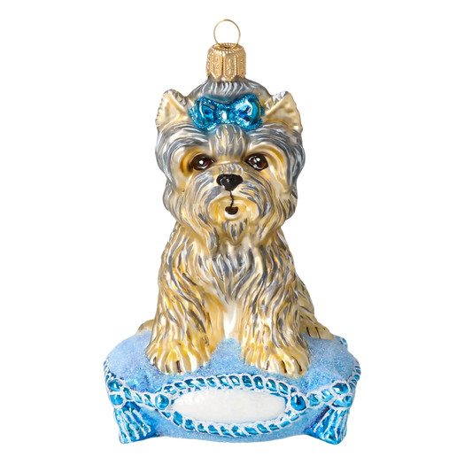 Yorkie Cutie Handmade Glass Christmas ornament Yorkshire Terrier