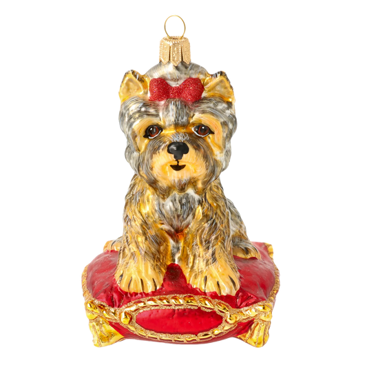 Royal Yorkie on Crimson Velvet Premium christmas glass ornament 2020-041