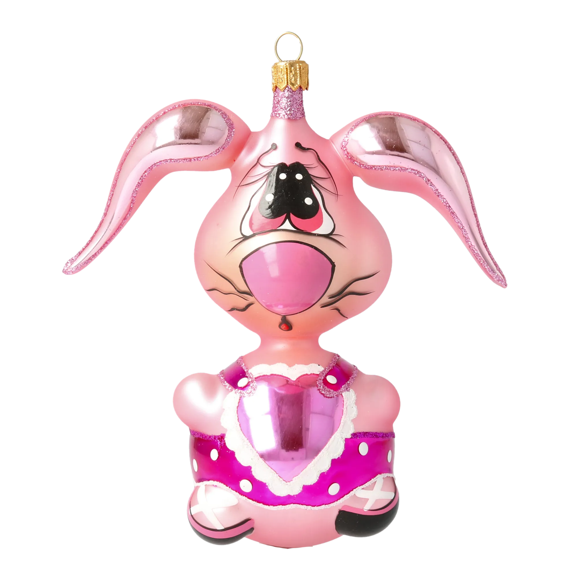 Pink Rabbit. Handmade Glass Christmas ornament. 2020-043