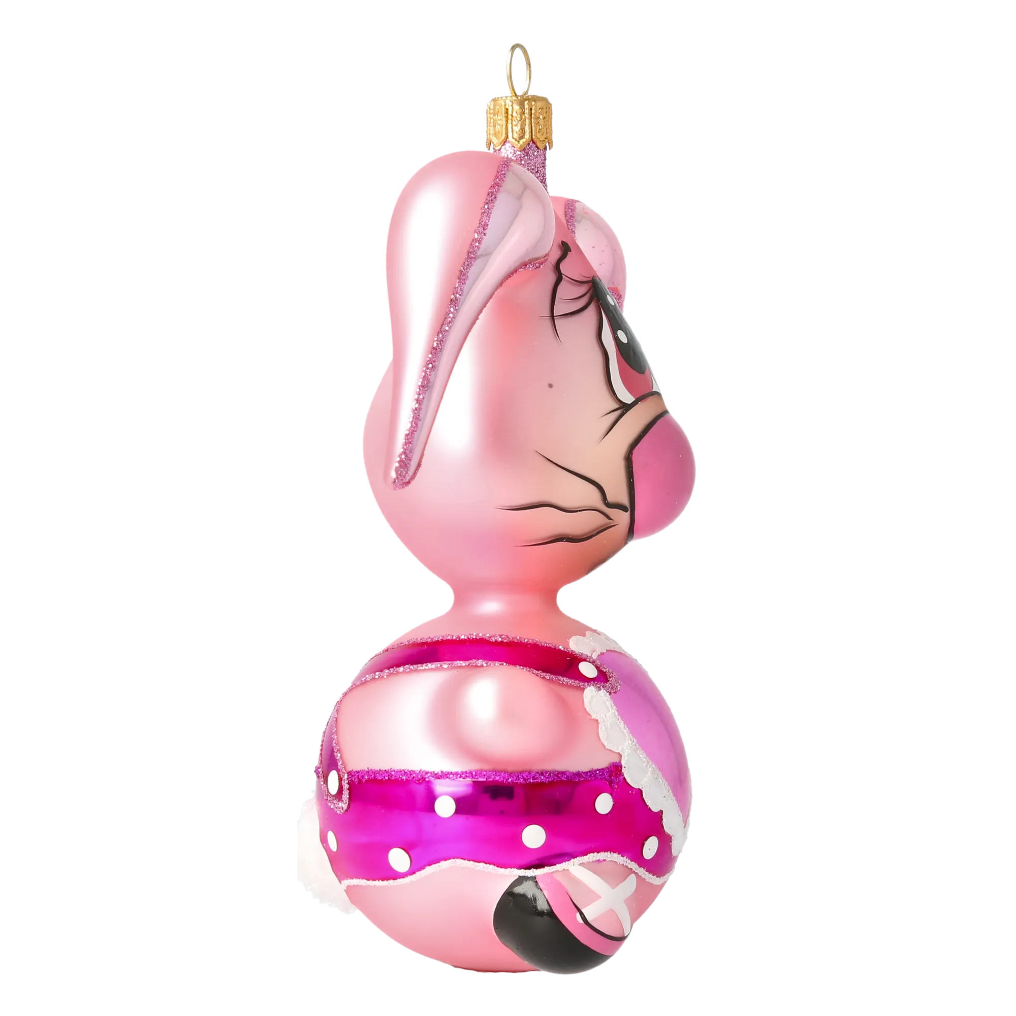 Pink Rabbit. Handmade Glass Christmas ornament. 2020-043