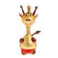 Load image into Gallery viewer, Giraffe in red shorts. Handmade Glass Christmas ornament. 2020-051

