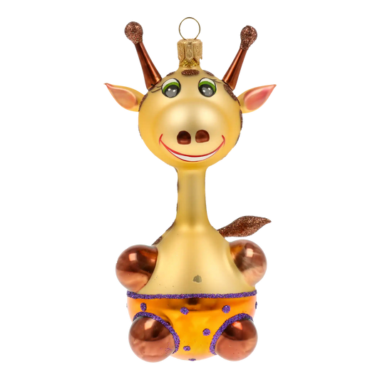 Giggly Giraffe Handmade Glass Christmas ornament. free blowing