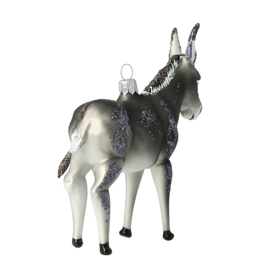 Donkey grey. Handmade Glass Christmas ornament. 2020-055