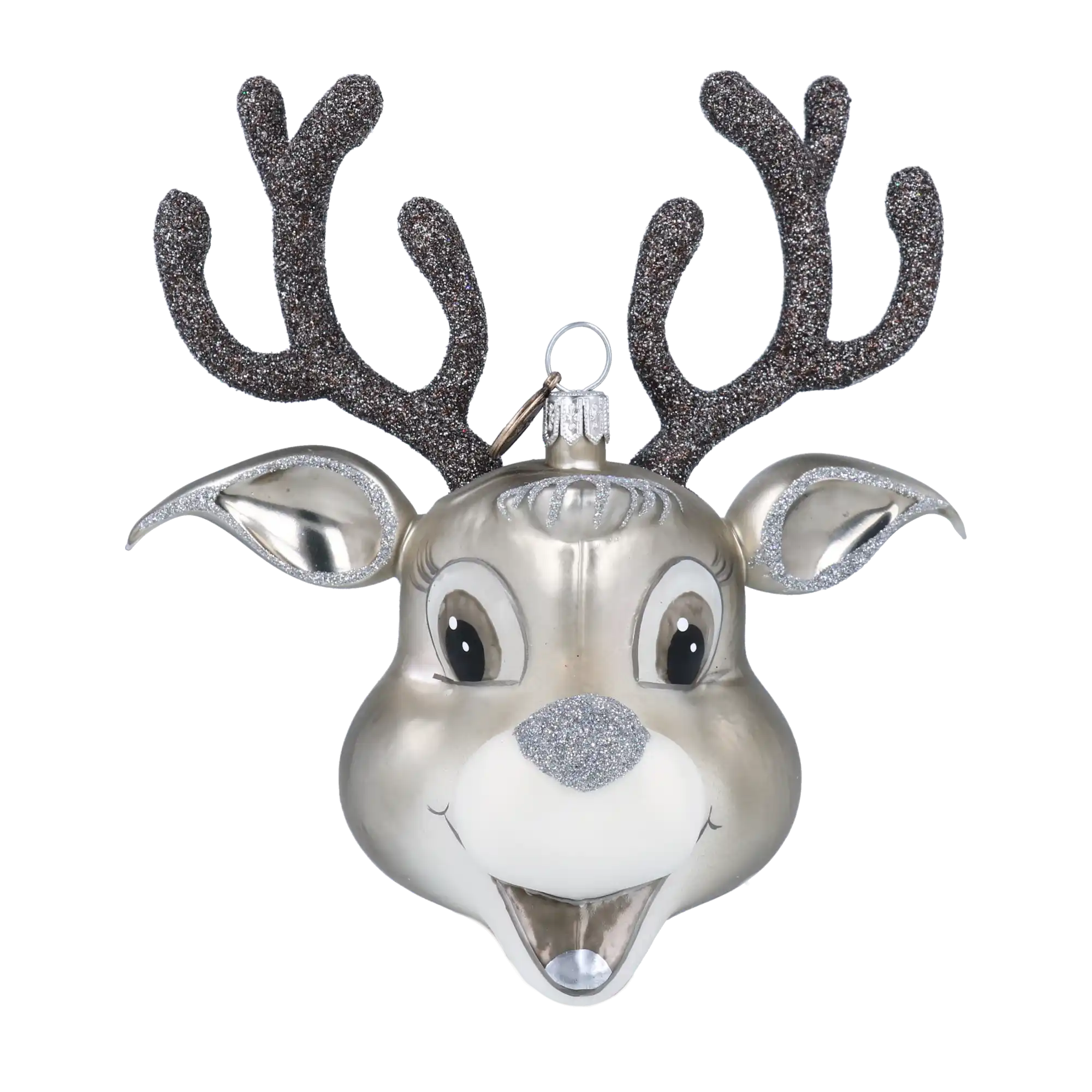 Exultant Silver Fawn | Hand-Painted Glass Ornament | Blubom 2020-089