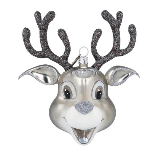 Silver Reindeer Sparkle. Handmade Glass Christmas ornament deer